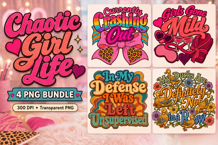 Chaotic Girl Life Vintage Shirt PNG example image 1