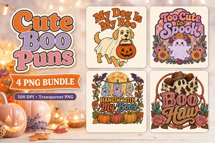 Cute Boo Halloween PNG, Ghost & Dog Designs example image 1