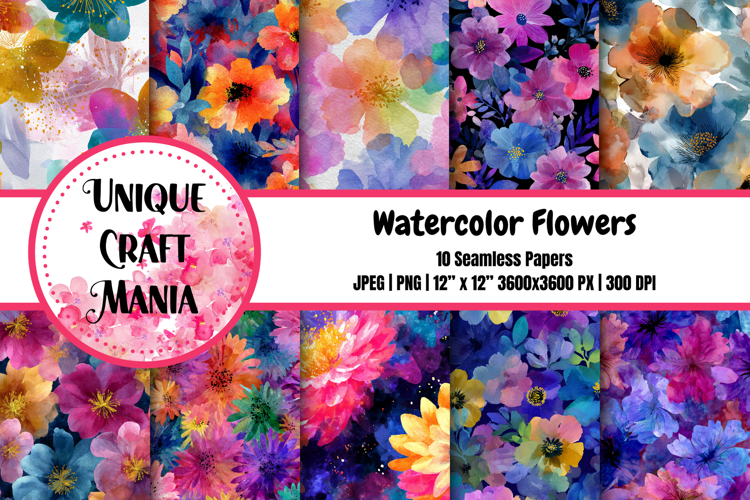 Watercolor Flowers Seamless Pattern