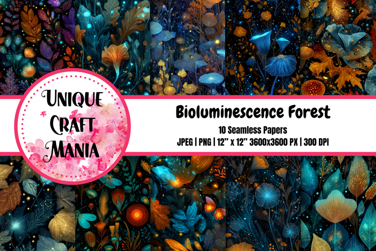 Bioluminescence Forest Seamless Pattern example image 1