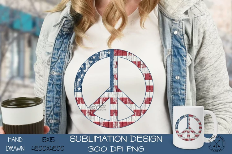 Patriotic Sublimation Design|Vintage Peace Symbol PNG