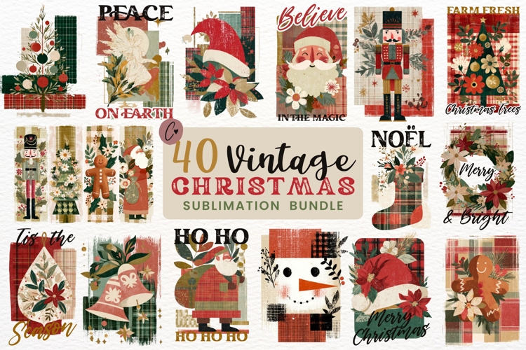 Vintage Christmas PNG Sublimation Bundle - 40 Designs