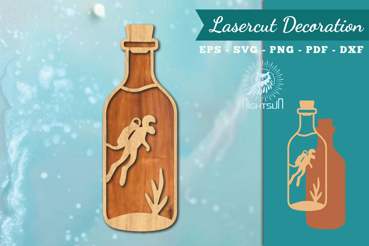 Diver in Bottle Lasercut Decoration SVG