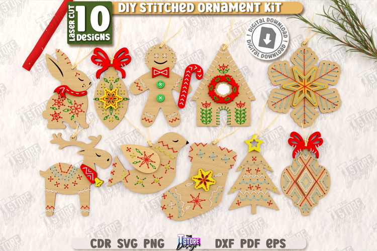 DIY Stitched Christmas Ornament Kit Laser Cut, Lacing Toys