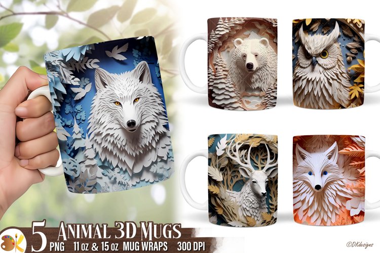 3D Mug Sublimation Bundle, 20 oz Animals Mug Wrap