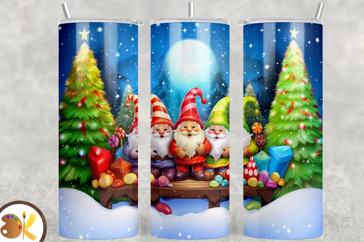 Christmas Gnomes Tumbler Sublimation Wrap, 20 oz Tumbler example image 1