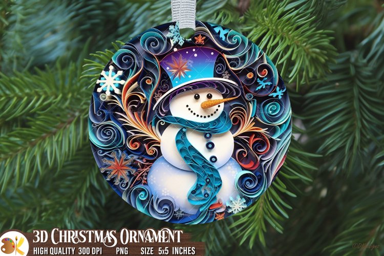 Snowman Ornament Sublimation, 3D Christmas Round Ornament