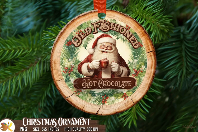 Santa Ornament Sublimation Png, Hot Cocoa Christmas Ornament