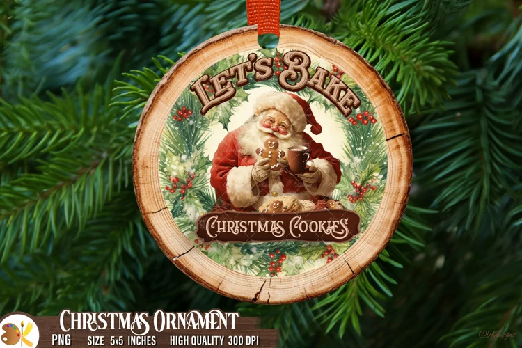 Santa Ornament Sublimation, Vintage Christmas Ornament Png