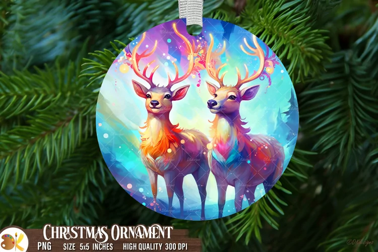 Christmas Reindeers Ornament Sublimation, Round Ornament Png