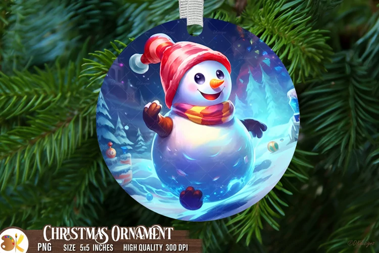 Snowman Christmas Ornament Sublimation, Round Ornament Png