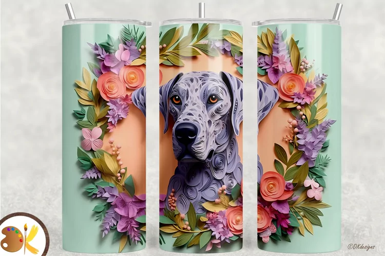 Great Dane 3D Tumbler Sublimation, 20 oz Dog Tumbler Wrap
