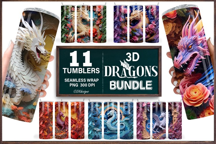3D Tumbler Sublimation Wrap Bundle, 20 oz Dragon Tumbler example image 1