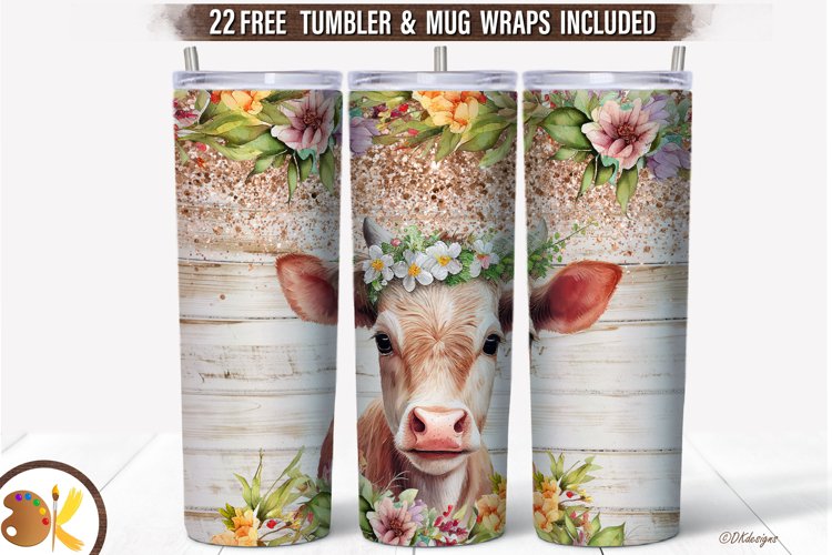 Cow Tumbler Wrap Sublimation, 20 oz Skinny Tumbler Farm example image 1