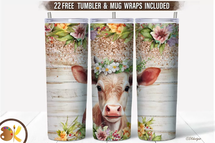 Cow Tumbler Wrap Sublimation, 20 oz Skinny Tumbler Farm