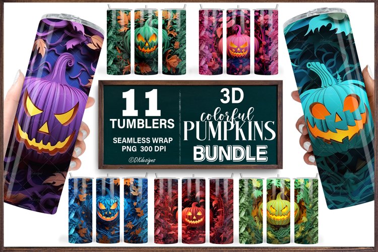 Halloween Pumpkin 3D Tumbler Wrap Bundle, 20 oz Tumbler example image 1