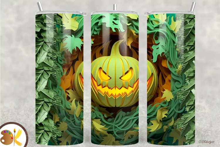 Halloween Pumpkin 3D Tumbler Wrap, 20 oz Green Tumbler