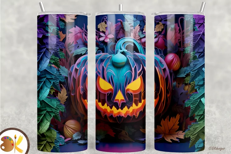 Halloween Pumpkin 3D Tumbler Wrap, 20 oz Colorful Tumbler