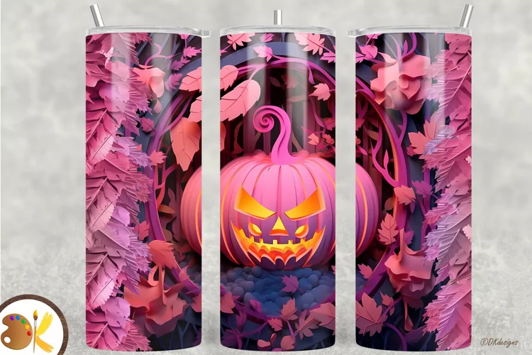 Halloween Pumpkin 3D Tumbler Wrap, 20oz Pink Pumpkin Tumbler