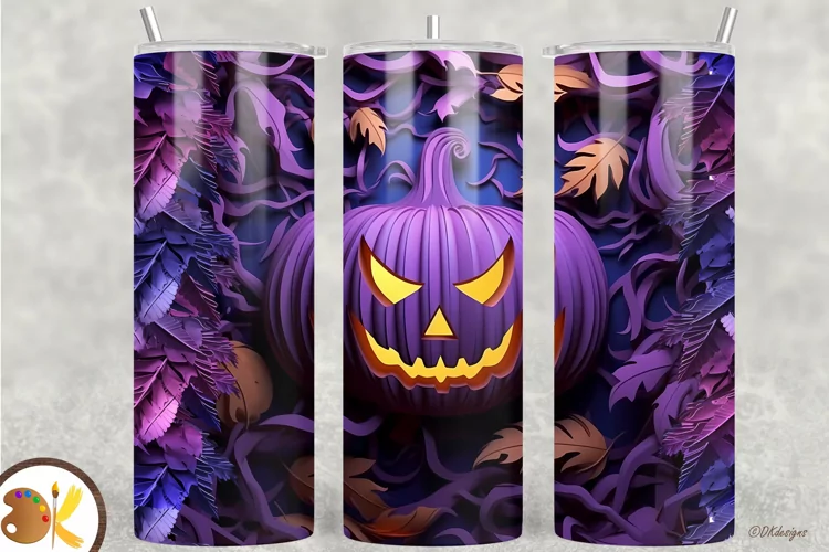 Halloween Pumpkin 3D Tumbler Wrap, 20 oz Purple Tumbler