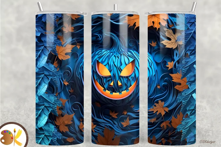 Halloween Pumpkin 3D Tumbler Wrap, 20 oz Blue Tumbler