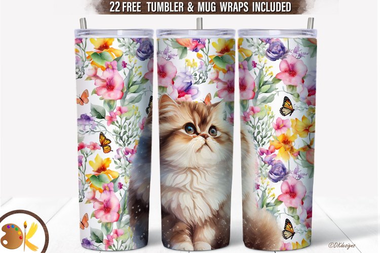 Cat Tumbler Sublimation, 20 oz Kitten Tumbler Wrap example image 1