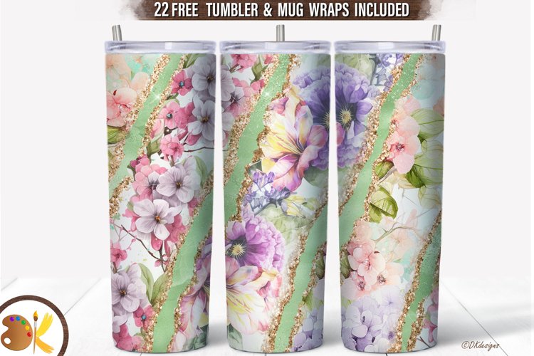 Flowers Tumbler Sublimation, 20 oz Spring Tumbler Wrap example image 1