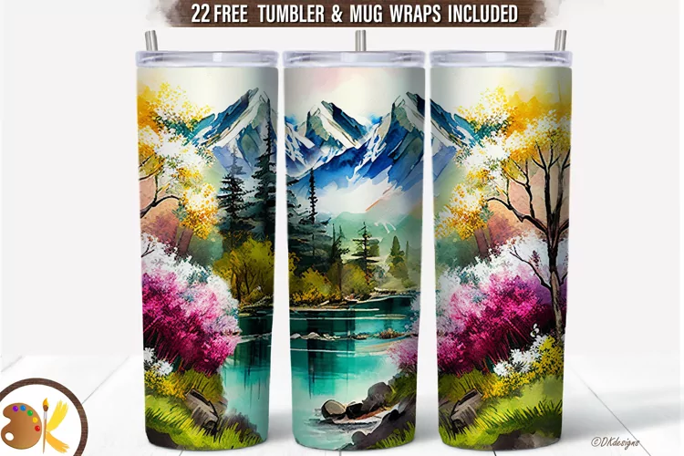 Spring Tumbler Sublimation, 20 oz Mountain Lake Tumbler Wrap