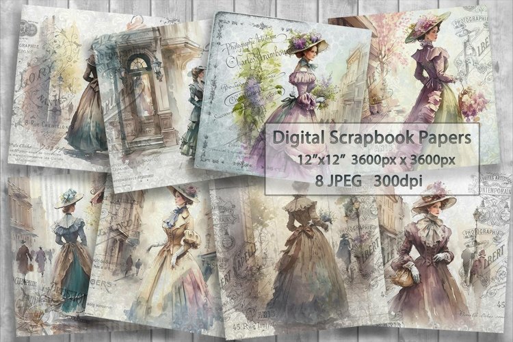 Victorian Ladies Scrapbooking Papers | Printable Ephemera example image 1