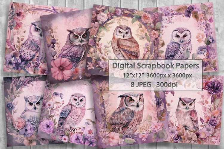 Purple Owls Blue Scrapbooking Papers | Printable Ephemera