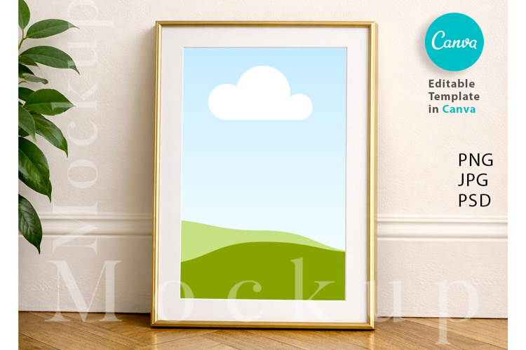 8×12 Gold Frame Wall Art Mockup Minimalist Gold Frame Mockup