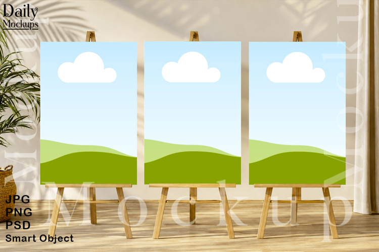 Wedding Welcome Sign Mockup Bundle | Triple Easel PSD Mockup