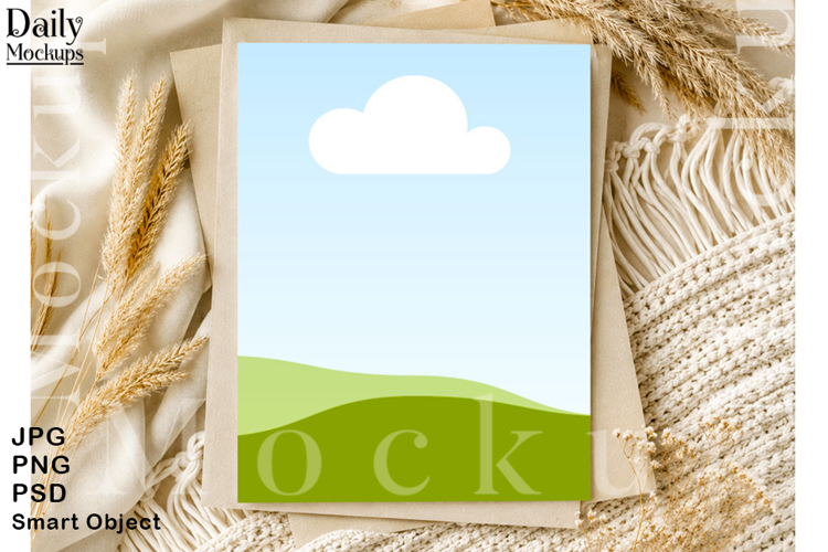 5x7 Boho Greeting Card Mockup, Card PSD Smart Object