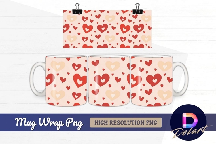 Red and cream hearts Mug Wrap PNG Design