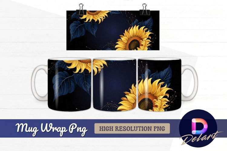 Elegant sunflowers and navy leaves mug design png