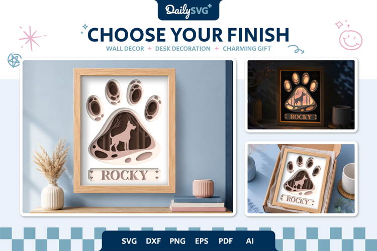 Dog Shadow Box Paw Doberman 3D SVG
