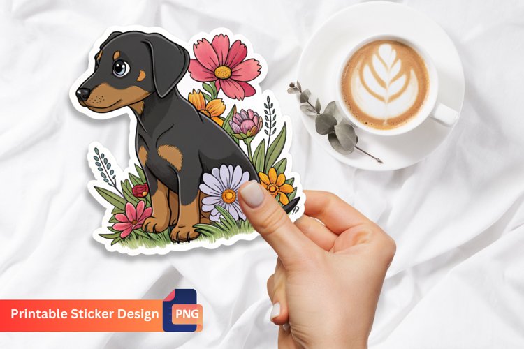 Doberman Puppy Flowers Sticker