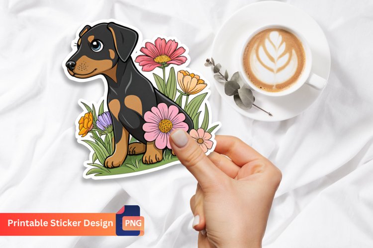Doberman Puppy Flowers Sticker