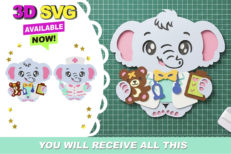 Doctor and Nurse Elephant 3D SVG