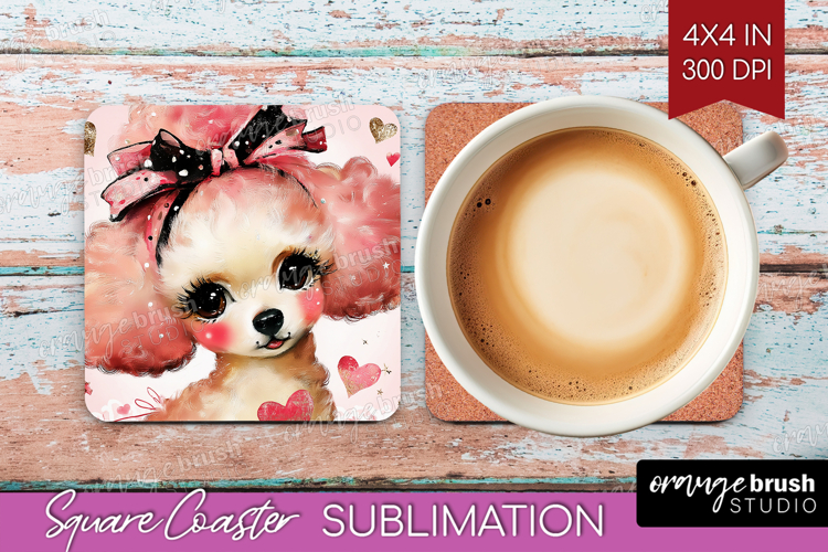 Dog Valentine Square Coaster Cute Valentines Day Coaster PNG