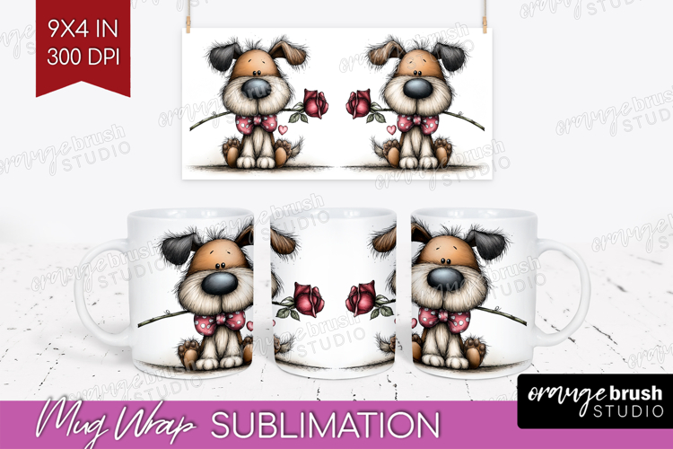 Dog Valentine Mug Wrap Whimsical Animal Mug PNG Sublimation