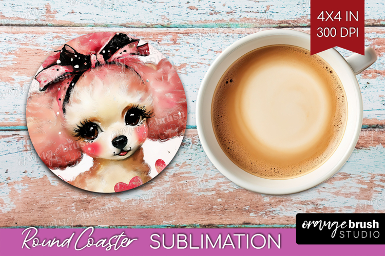 Dog Valentine Round Coaster Cute Valentines Day Coaster PNG