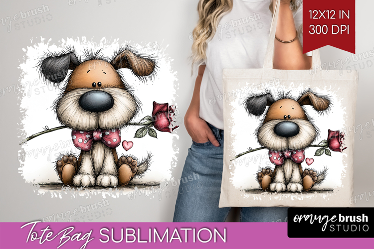 Dog Valentine Tote Bag Whimsical Animal Tote Bag PNG