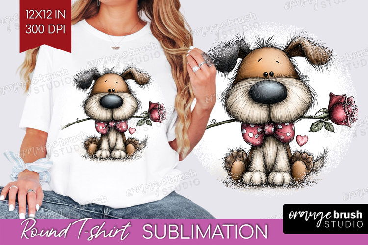 Dog Valentine Round Tshirt Background Whimsical Animal PNG