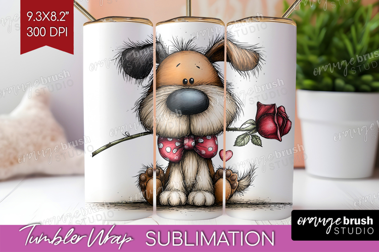 Dog Valentine Tumbler Wrap Whimsical Animal Tumbler PNG