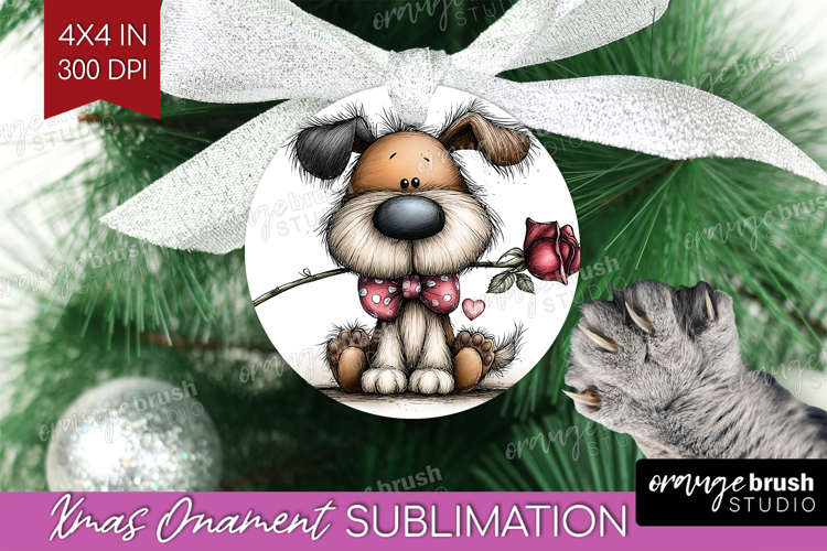 Dog Valentine Ornament PNG Whimsical Animal PNG Sublimation