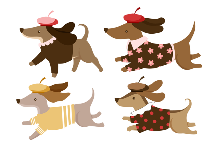 Cute French Dachshund Clipart Stylish Fashion Dog
