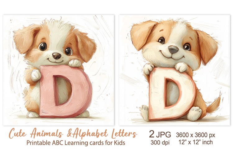 Cute Dog, Puppy Animal Alphabet Letters, ABC Printable card