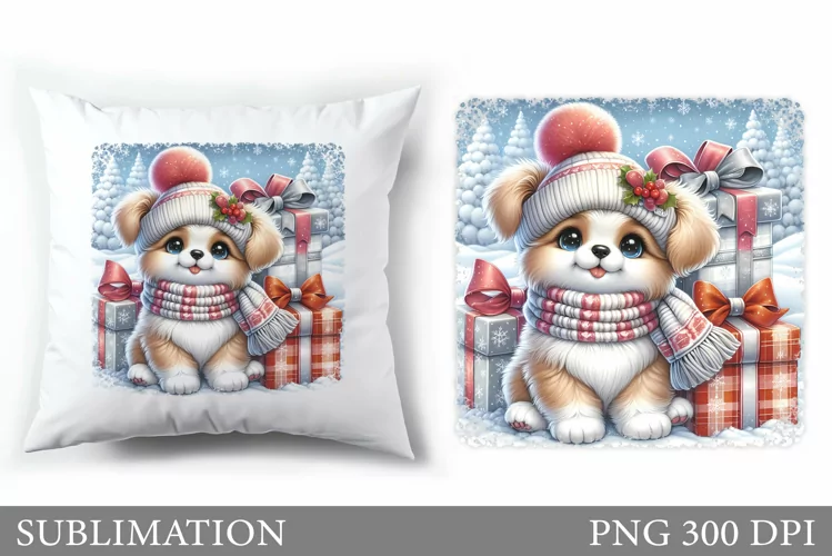 Cute Dog Pillow Design. Christmas Pillow Sublimation