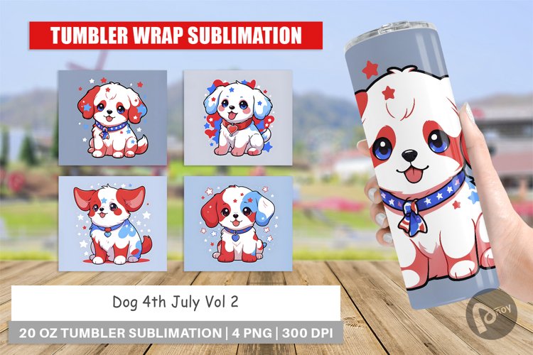Tumbler Sublimation Wrap Dog 4th July